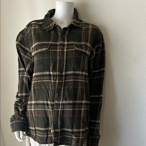 Orvis Green and Brown Plaid Flannel shirt